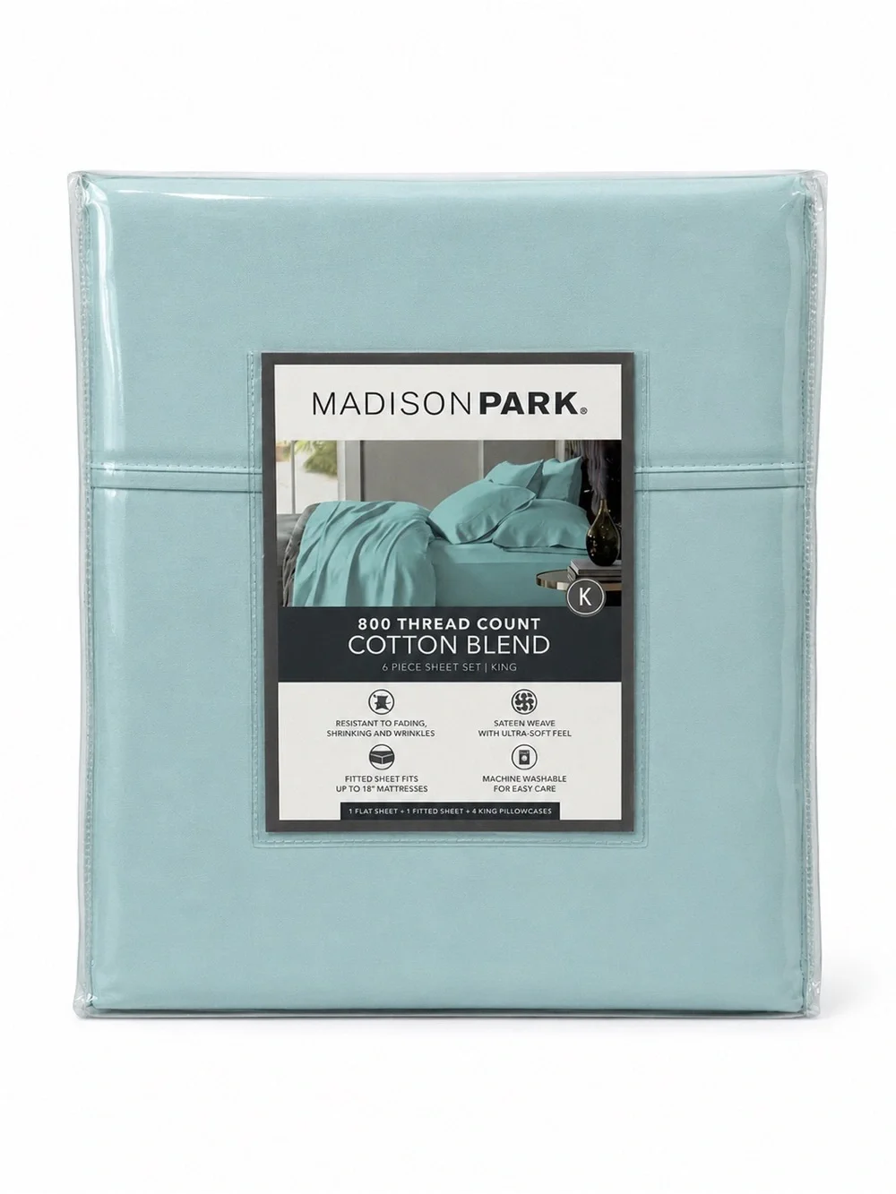Madison Park 800TC King Sheet Set Aqua NWT